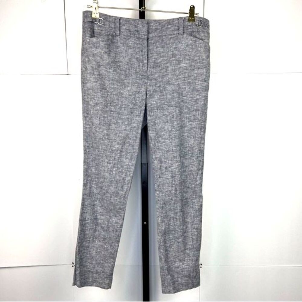 New York & Company 7th Avenue Linen Crop Pants Women Size 8 Blue Ankle Coastal